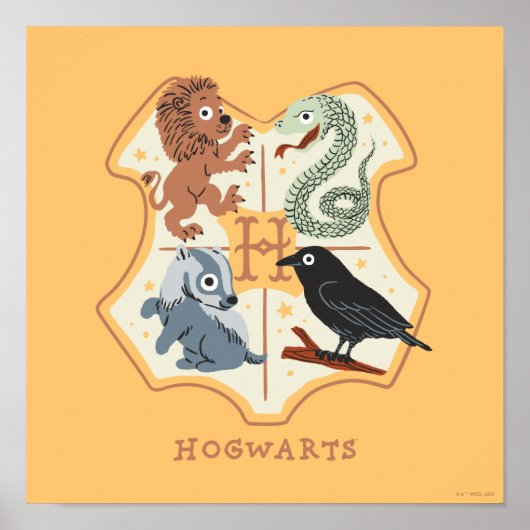 Cartoon Hogwarts Wapen Poster (Voorkant)