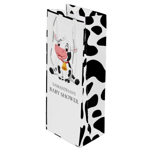 Cartoon Holly Koe BABY SHOWER Wine Gift Bag Wijn Cadeautas (Voorkant Gekanteld)