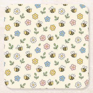 Cartoon hommel en bloemenpatroon kartonnen onderzetters