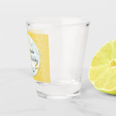 Cartoon hommels tegen een achtergrond van blauw, g shot glas (Rechts)