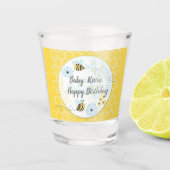 Cartoon hommels tegen een achtergrond van blauw, g shot glas (Voorkant)