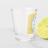 Cartoon hommels tegen een achtergrond van blauw, g shot glas (Links)