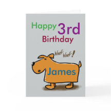 Cartoon hond blij 3e verjaardag naam