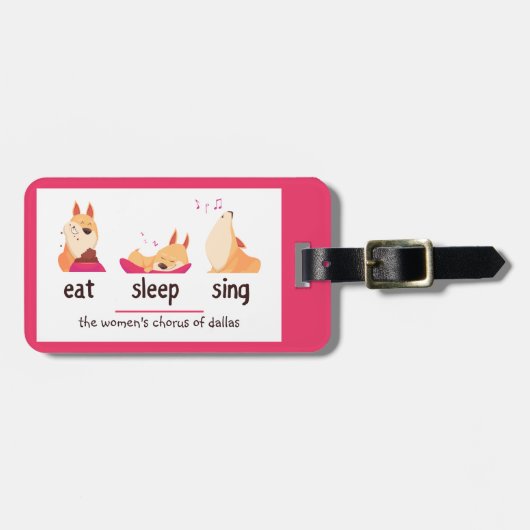 Cartoon Hond Eten Slapen Zingen Bagagelabel (Voorkant horizontaal)