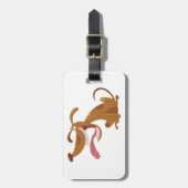 Cartoon hond met grote glimlach en tong uit bagagelabel (Voorkant verticaal)