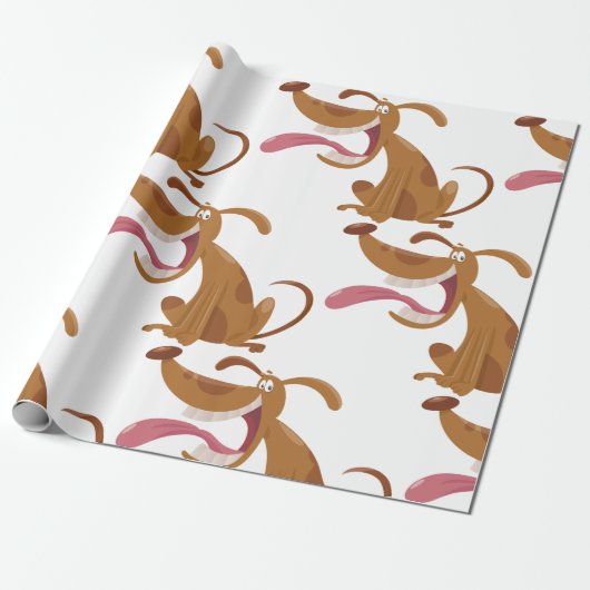 Cartoon hond met grote glimlach en tong uit cadeaupapier (Uitgerold)