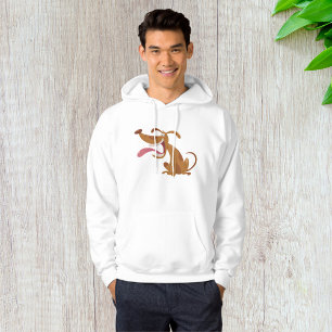 Cartoon hond met grote glimlach en tong uit hoodie