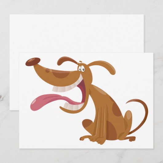 Cartoon hond met grote glimlach en tong uit kaart (Voorkant / Achterkant)