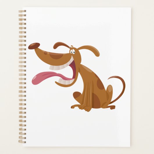 Cartoon hond met grote glimlach en tong uit planner (Voorkant)