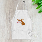 Cartoon hond met grote glimlach en tong uit standaard schort