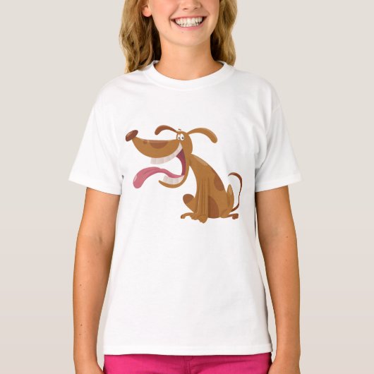 Cartoon hond met grote glimlach en tong uit t-shirt (Voorkant)