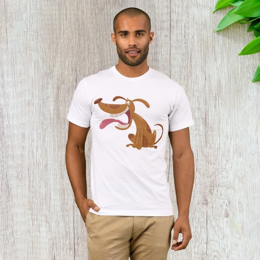 Cartoon hond met grote glimlach en tong uit t-shirt
