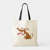 Cartoon hond met grote glimlach en tong uit tote bag (Achterkant)