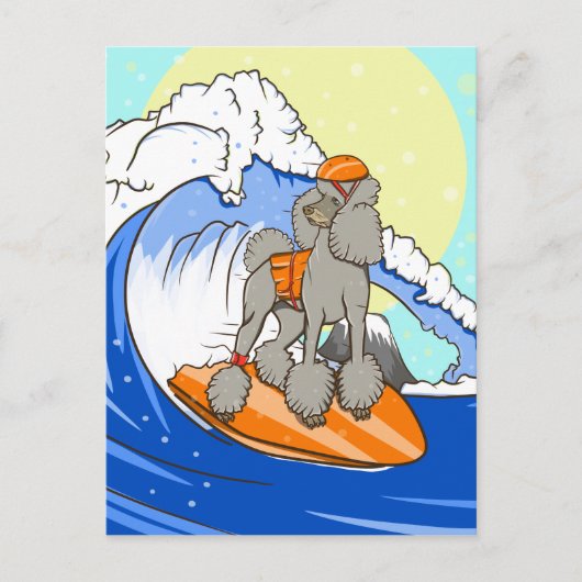 Cartoon hond poedel surfen briefkaart (Voorkant)