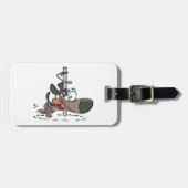 Cartoon Hond Verward Rond Pool Met Leash Bagagelabel (Voorkant horizontaal)