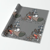 Cartoon Hond Verward Rond Pool Met Leash Cadeaupapier (Uitgerold)
