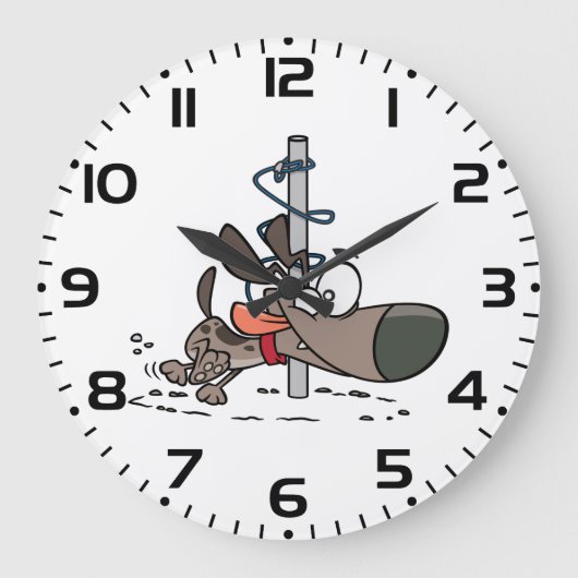 Cartoon Hond Verward Rond Pool Met Leash Grote Klok (Voorkant)