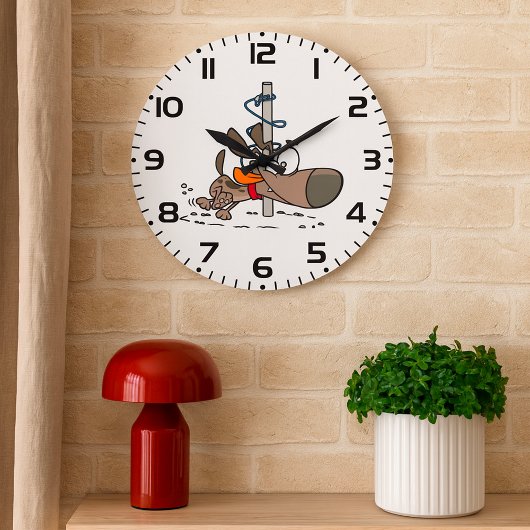 Cartoon Hond Verward Rond Pool Met Leash Grote Klok