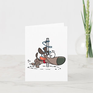 Cartoon Hond Verward Rond Pool Met Leash Kaart