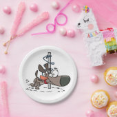 Cartoon Hond Verward Rond Pool Met Leash Papieren Bordje (Feest)