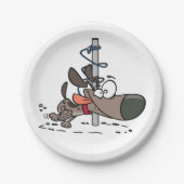 Cartoon Hond Verward Rond Pool Met Leash Papieren Bordje (Voorkant)