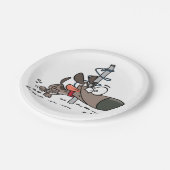 Cartoon Hond Verward Rond Pool Met Leash Papieren Bordje (Gekanteld)