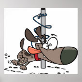 Cartoon Hond Verward Rond Pool Met Leash Poster (Voorkant)