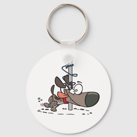 Cartoon Hond Verward Rond Pool Met Leash Sleutelhanger (Voorkant)