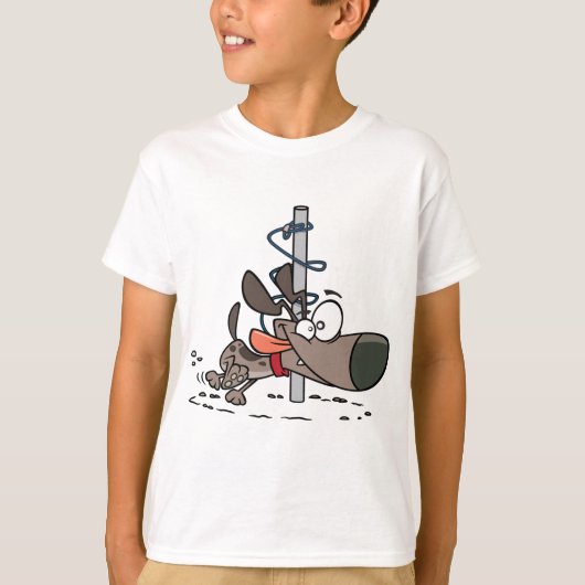 Cartoon Hond Verward Rond Pool Met Leash T-shirt (Voorkant)