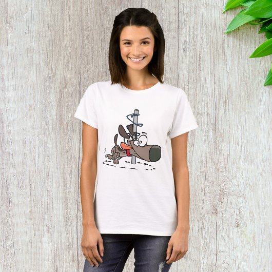 Cartoon Hond Verward Rond Pool Met Leash T-shirt
