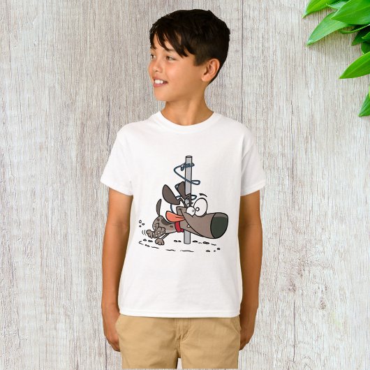 Cartoon Hond Verward Rond Pool Met Leash T-shirt