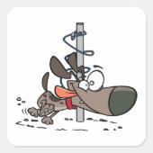 Cartoon Hond Verward Rond Pool Met Leash Vierkante Sticker (Voorkant)