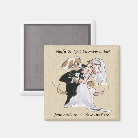 Cartoon Honden Bruiloft Bewaar de datum Magneten (Voorkant / Achterkant)