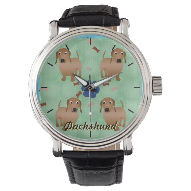 Cartoon Honden - Dachsund Red Tiled v1 Horloge (Voorkant)