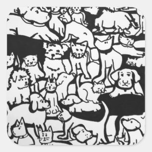 "Cartoon honden en katten" Zelfklever met opzet Vierkante Sticker