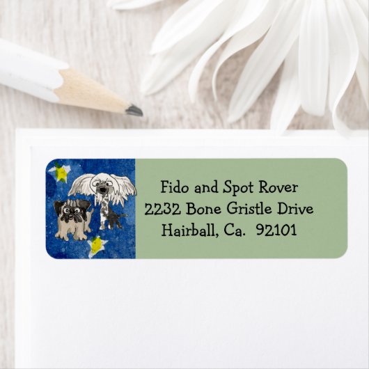 Cartoon Honden Kerstmis Etiket (Insitu)