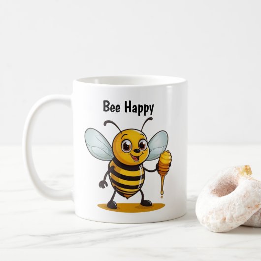 Cartoon Honey Bee gepersonaliseerd Koffiemok (Met donut)