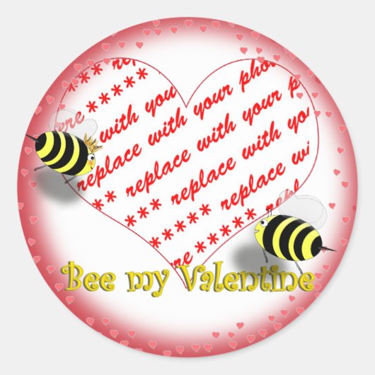 Cartoon Honey Bees "Bee My Valentijn" Foto Lijst Ronde Sticker (Voorkant)