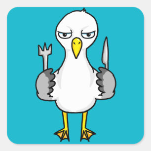 Cartoon hongerige zeemeeuw vierkante sticker