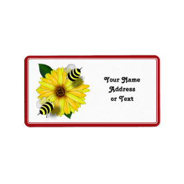 Cartoon honingbijen die bijeenkomen in de gele blo etiket