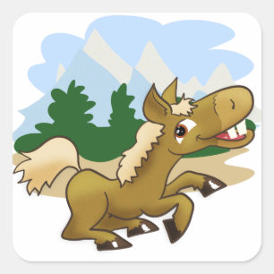 Cartoon Horse Vierkante Sticker