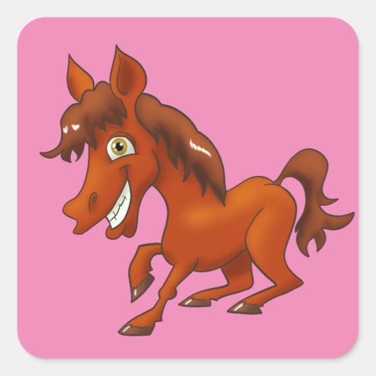 Cartoon Horse Vierkante Sticker (Voorkant)