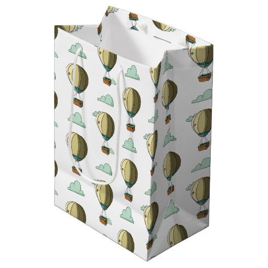 Cartoon Hot Air ballon neutraal Baby shower Medium Cadeauzakje (Voorkant Gekanteld)