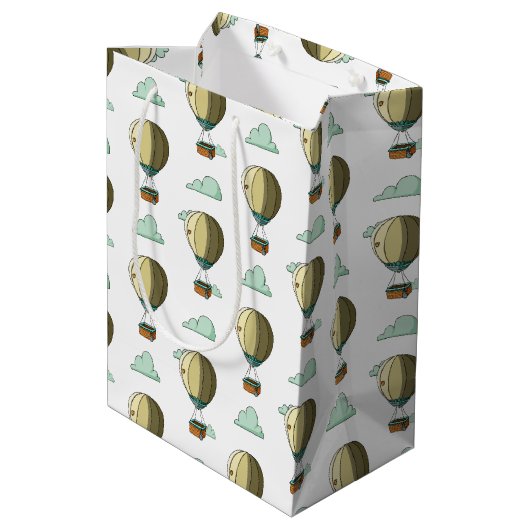 Cartoon Hot Air ballon neutraal Baby shower Medium Cadeauzakje (Achterkant Gekanteld)
