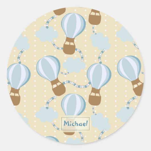 Cartoon Hot Air-ballonnen en Clouds Kinder-patroon Ronde Sticker (Voorkant)