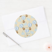 Cartoon Hot Air-ballonnen en Clouds Kinder-patroon Ronde Sticker (Envelop)