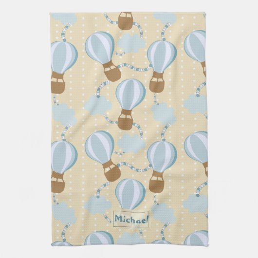 Cartoon Hot Air-ballonnen en Clouds Kinder-patroon Theedoek (Verticaal)