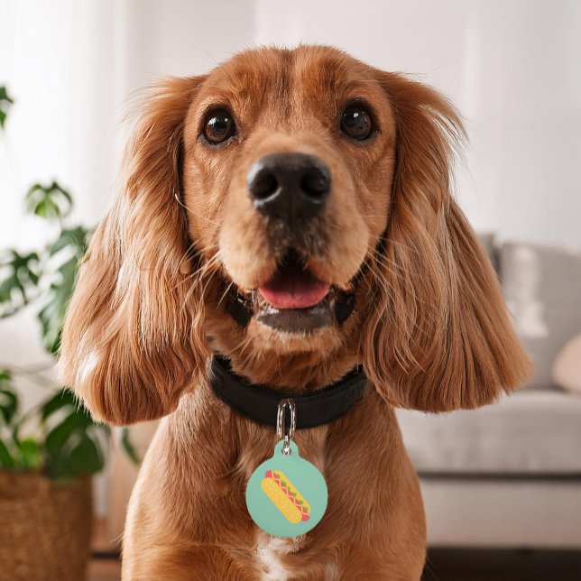 Cartoon Hot Dog Custom Huisdierpenning (Creator heeft geüpload)