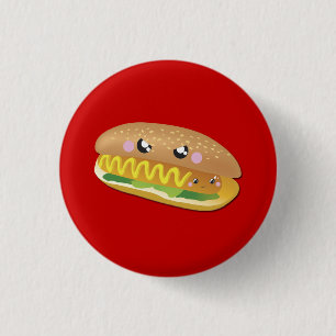 Cartoon Hot Dog op Red, Summer BBQ-toets Ronde Button 3,2 Cm