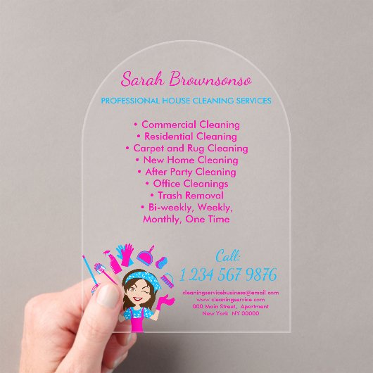 Cartoon House Keeper Maid Janitorial Acryl Uitnodigingen (Insitu (Draagbaar))